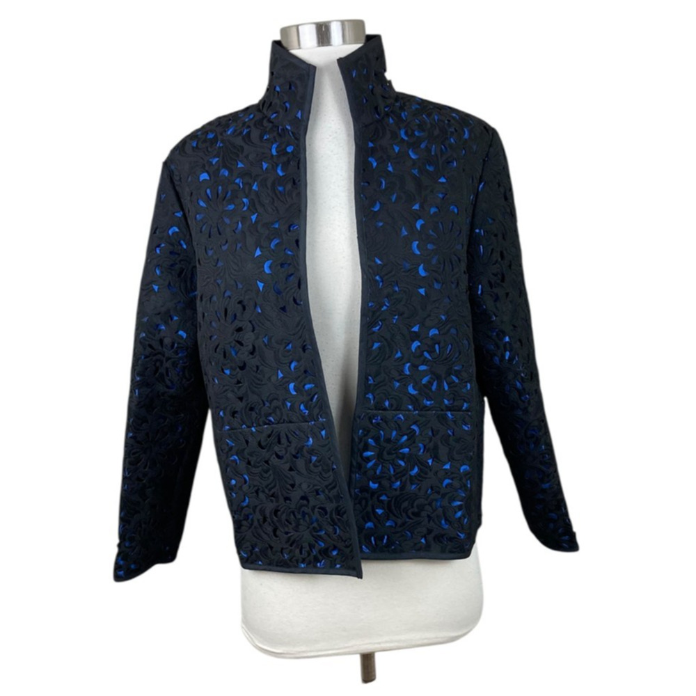 GUMPS San Francisco Sz S Black Lace Cut-Away Gorgeous Statement Jacket Blazer